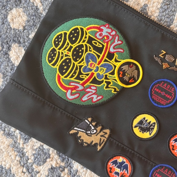 Zadig & Voltaire Black Cloth Clutch Bag with Multi patches & Top Zip Closure - Picture 2 of 8